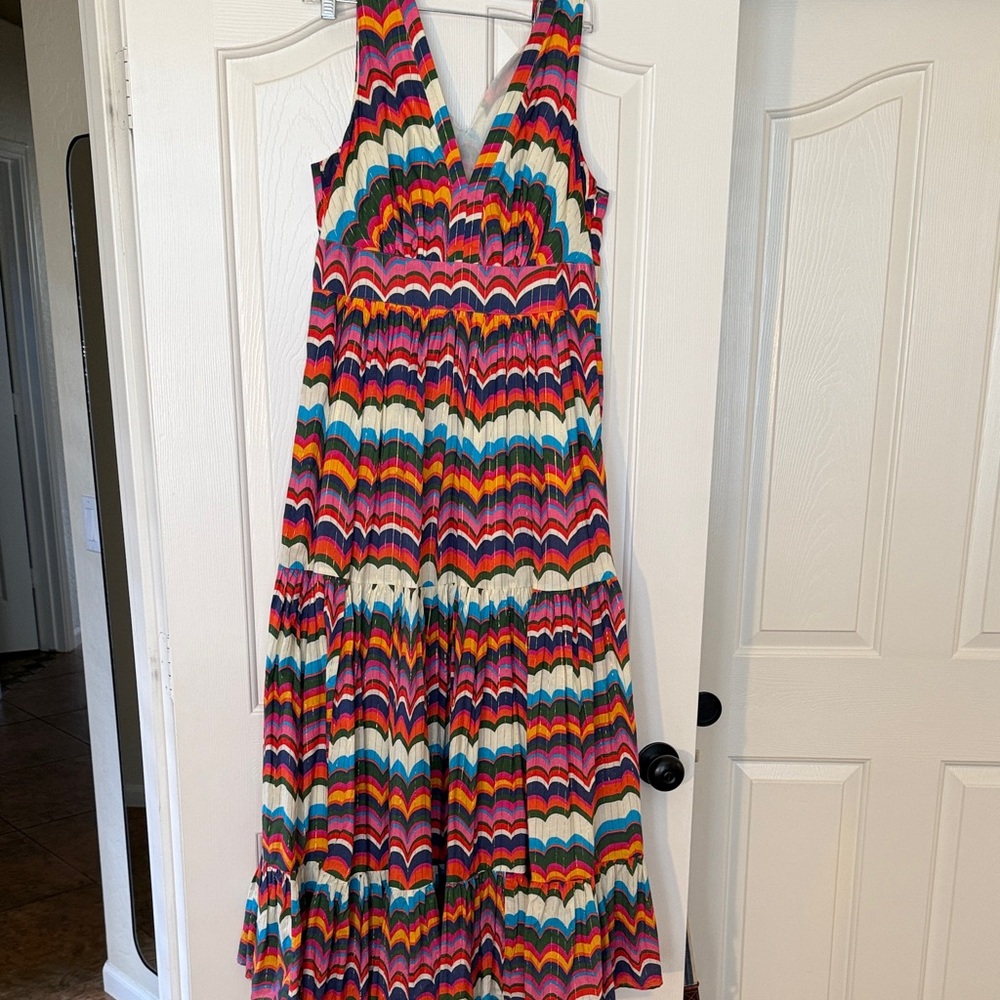 NWOT Boden Serena Cotton Tie Maxi Dress Multicolor Chevron. Pockets!